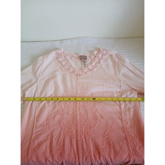 Chico’s Women's 2 Large Ombre Lace Trim Boho Tunic Top 3/4 Sleeve - Picture 10 of 15